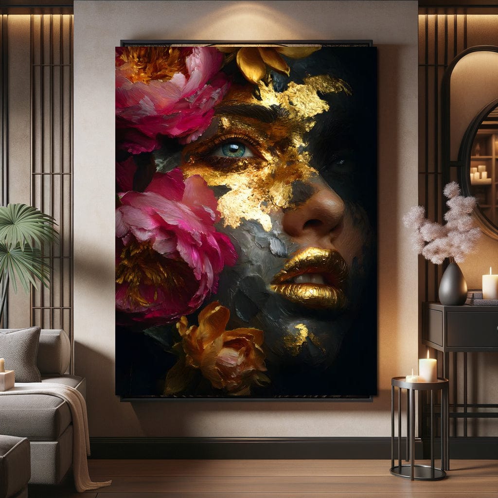 Golden Petal Portrait Radiance Canvas Wall Art