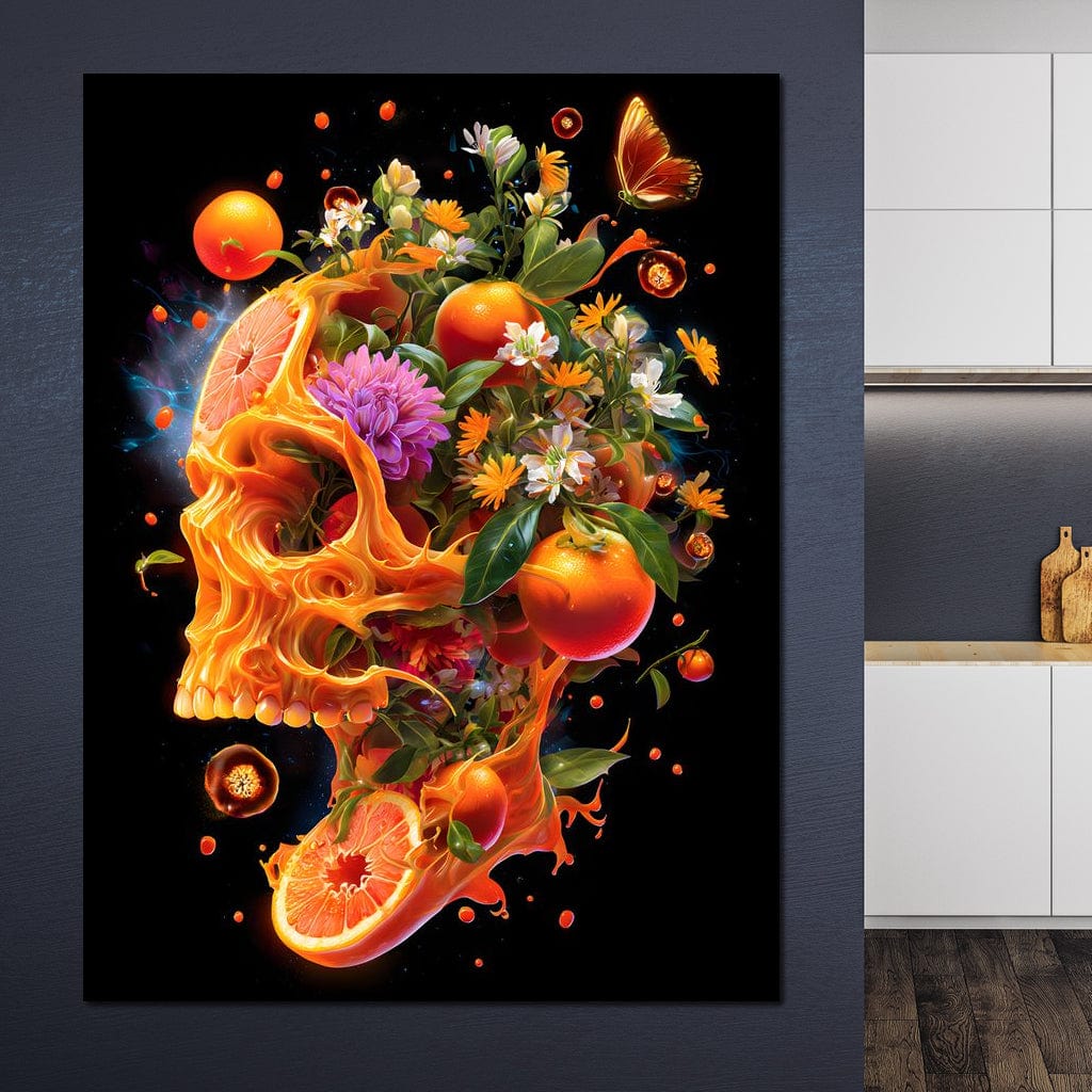 Floral Citrus Skull Energy Burst Canvas Wall Art
