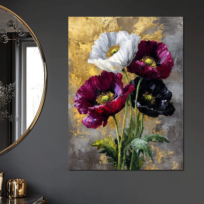 Gilded Poppies Quartet Canvas Wall Art