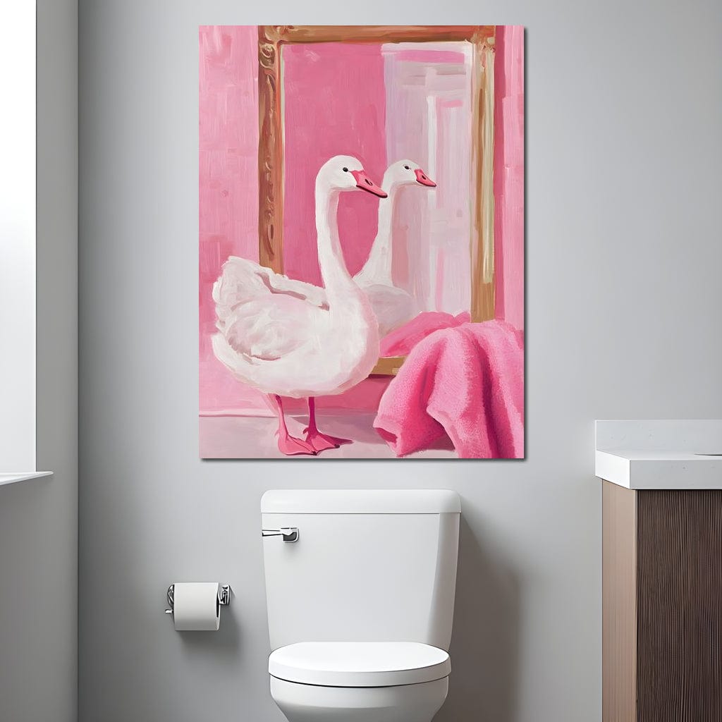 Swan in the Bathroom Canvas Wall Art