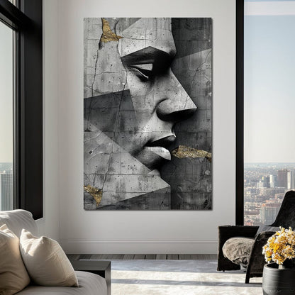 Monochrome Geometric Visage Canvas Wall Art