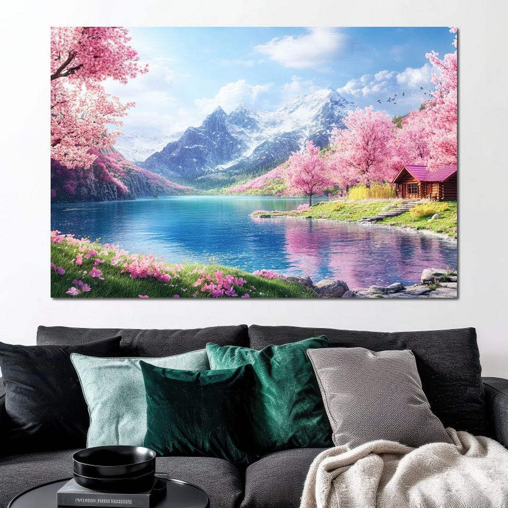 Cherry Blossom Alpine Retreat Canvas Wall Art
