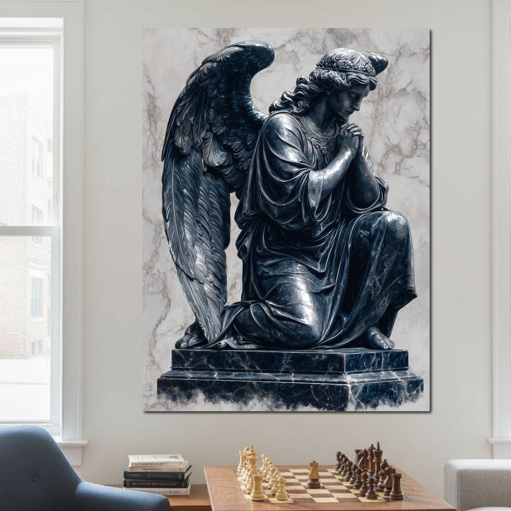 Midnight Marble Angel Prayer Canvas Wall Art