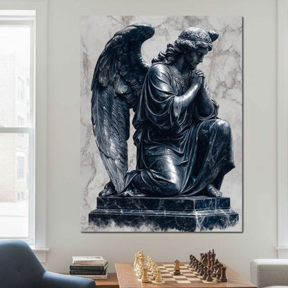 Midnight Marble Angel Prayer Canvas Wall Art