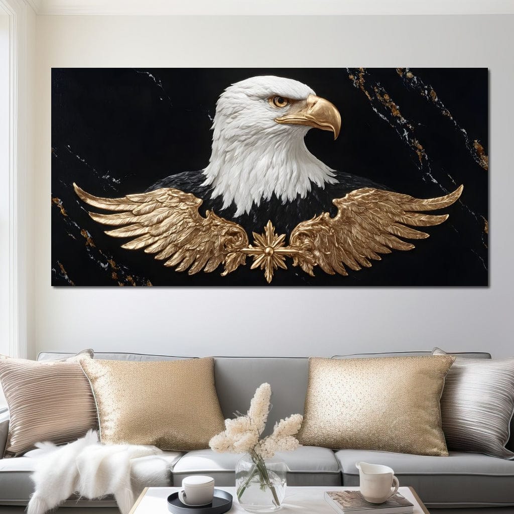 Golden Eagle Majesty Marble Canvas Wall Art