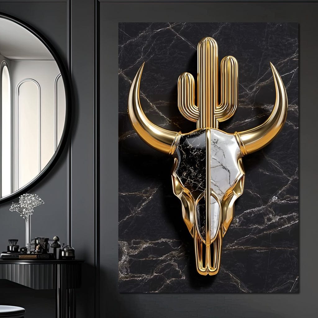 Golden Desert Totem Skull Marble Canvas Wall Art