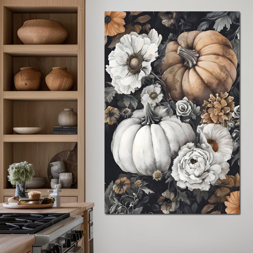 Autumn Pumpkin Floral Reverie Canvas Wall Art