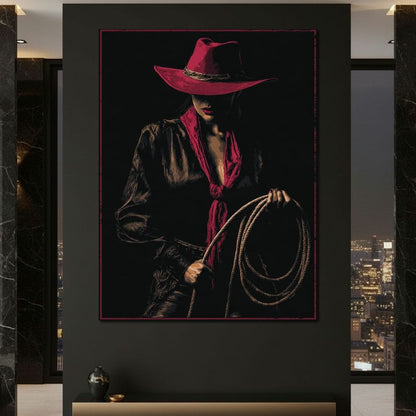Midnight Cowgirl Red Hat Canvas Wall Art