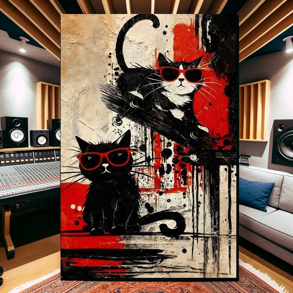 Cool Cats Red Shades Duo Canvas Wall Art