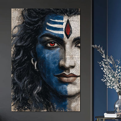 Shiva Gaze Ancient Script Face Canvas Wall Art