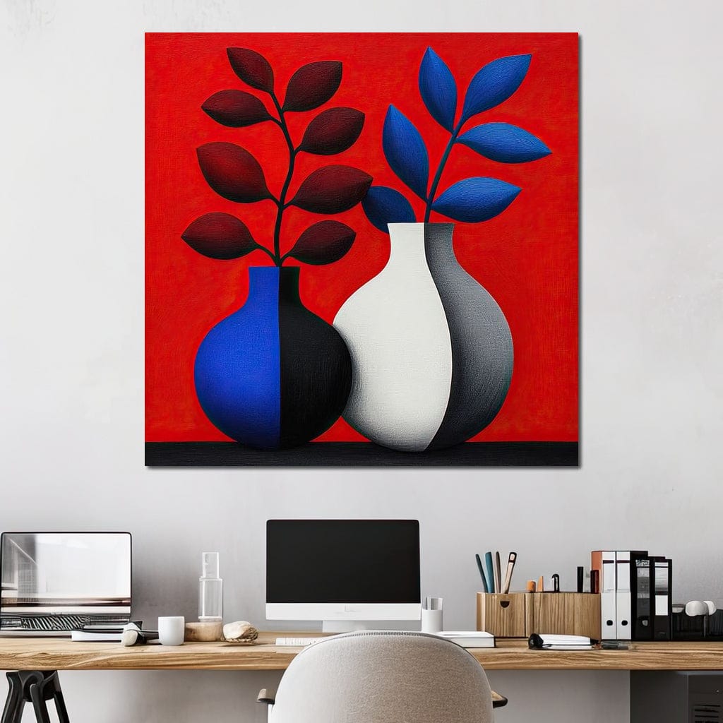 Vases in Crimson Rhythm Canvas Wall Art