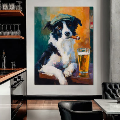 Cigar Dog Pub Portrait Oil Canvas Wall Art