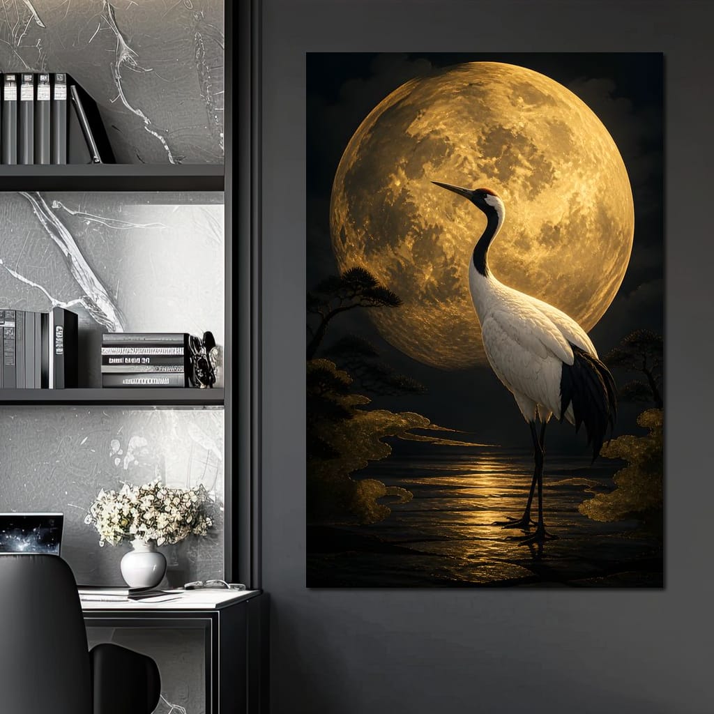 Crane Moonrise Canvas Wall Art