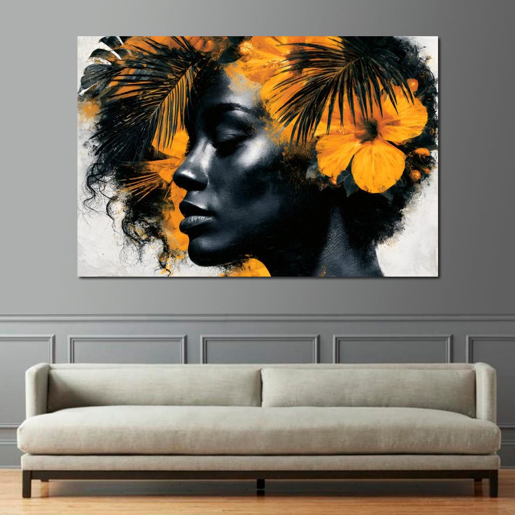 Golden Flora Crowned Spirit Canvas Wall Art