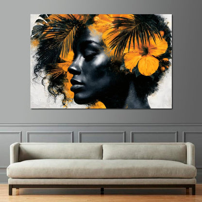 Golden Flora Crowned Spirit Canvas Wall Art