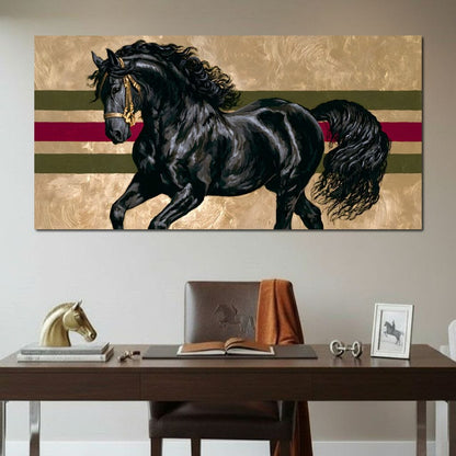 Golden Galloping Stallion Canvas Wall Art