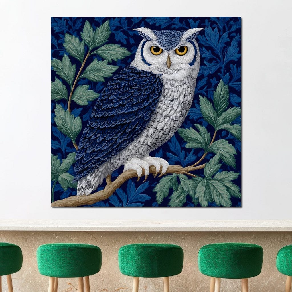 Majestic Owl Among Leaves Canvas Wall Art