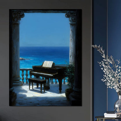 Seaside Sonata Grand Piano View Canvas Wall Art