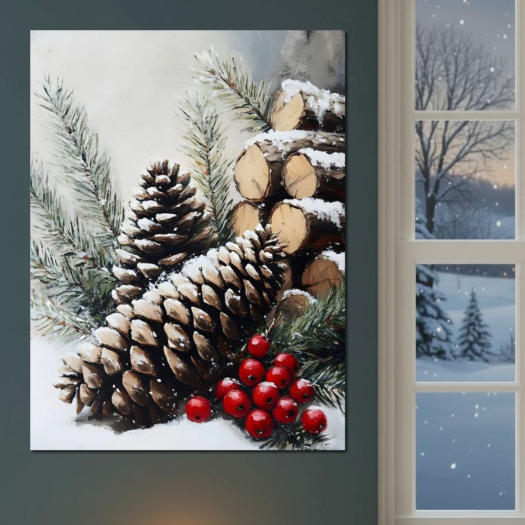 Snowy Pinecone Winter Gathering Canvas Wall Art