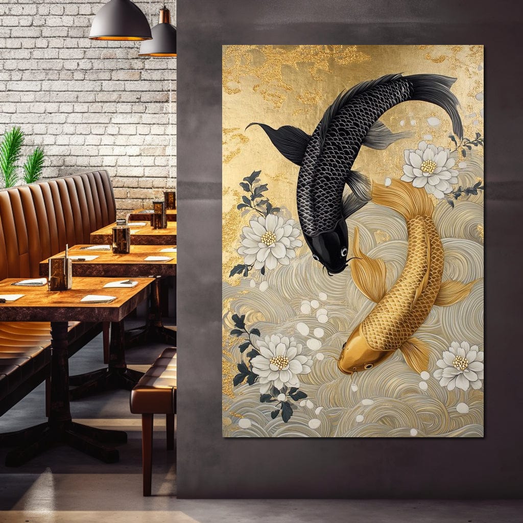 Koi Harmony with White Blossoms Canvas Wall Art