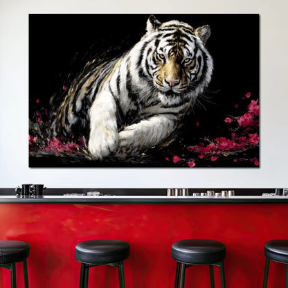 Snow Tiger Petal Shadow Canvas Wall Art