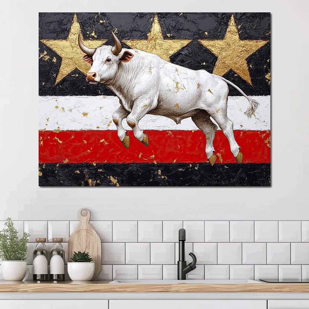 Bull Odyssey Across Stars Canvas Wall Art