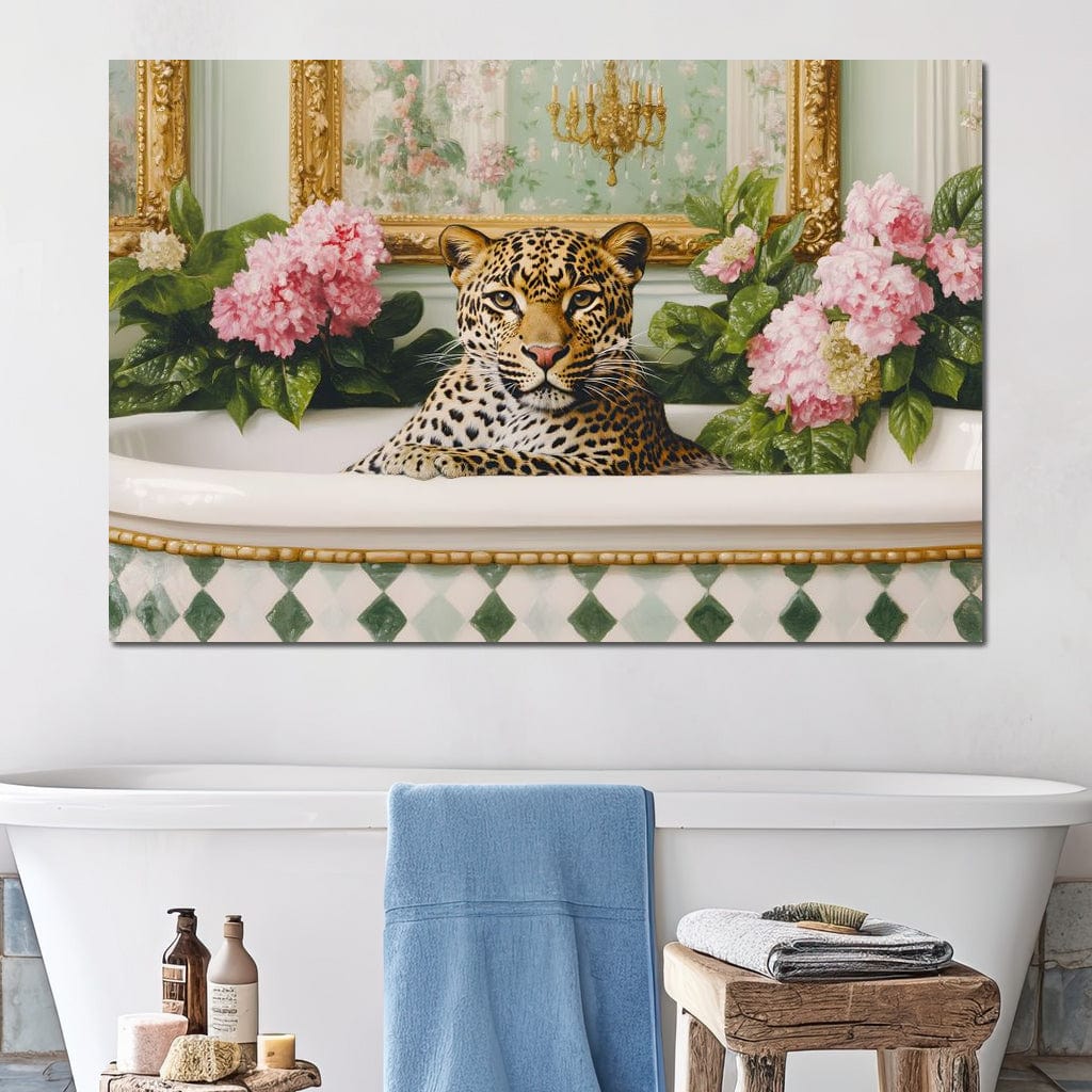 Leopard Luxe Floral Bathing Canvas Wall Art