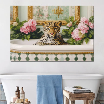 Leopard Luxe Floral Bathing Canvas Wall Art