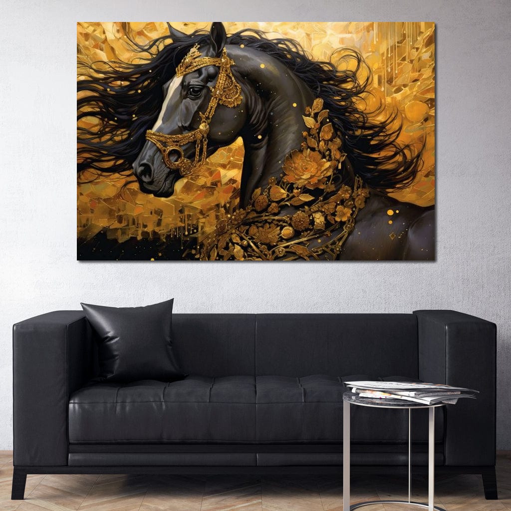 Gilded Black Horse Canvas Wall Art
