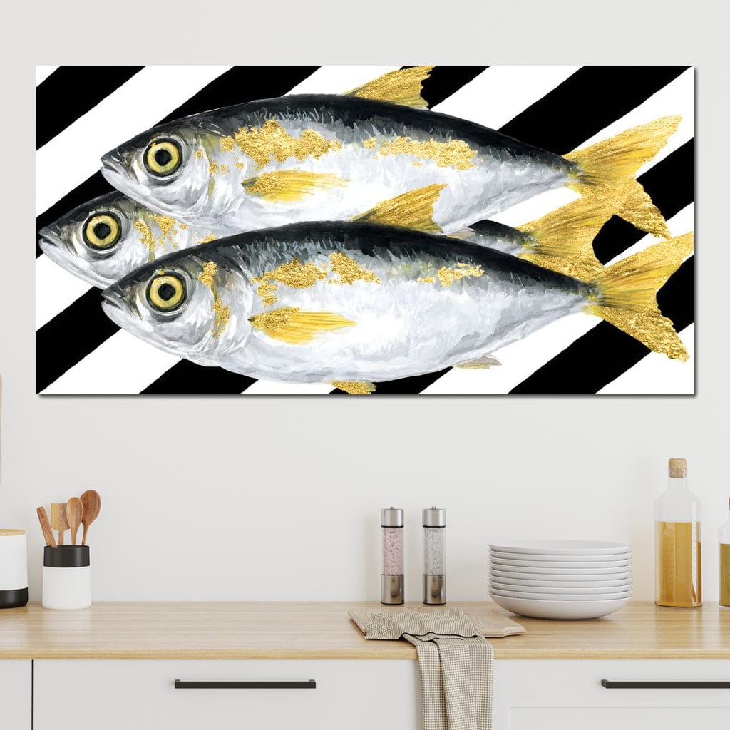 Triple Gilded Mackerel Parade Canvas Wall Art