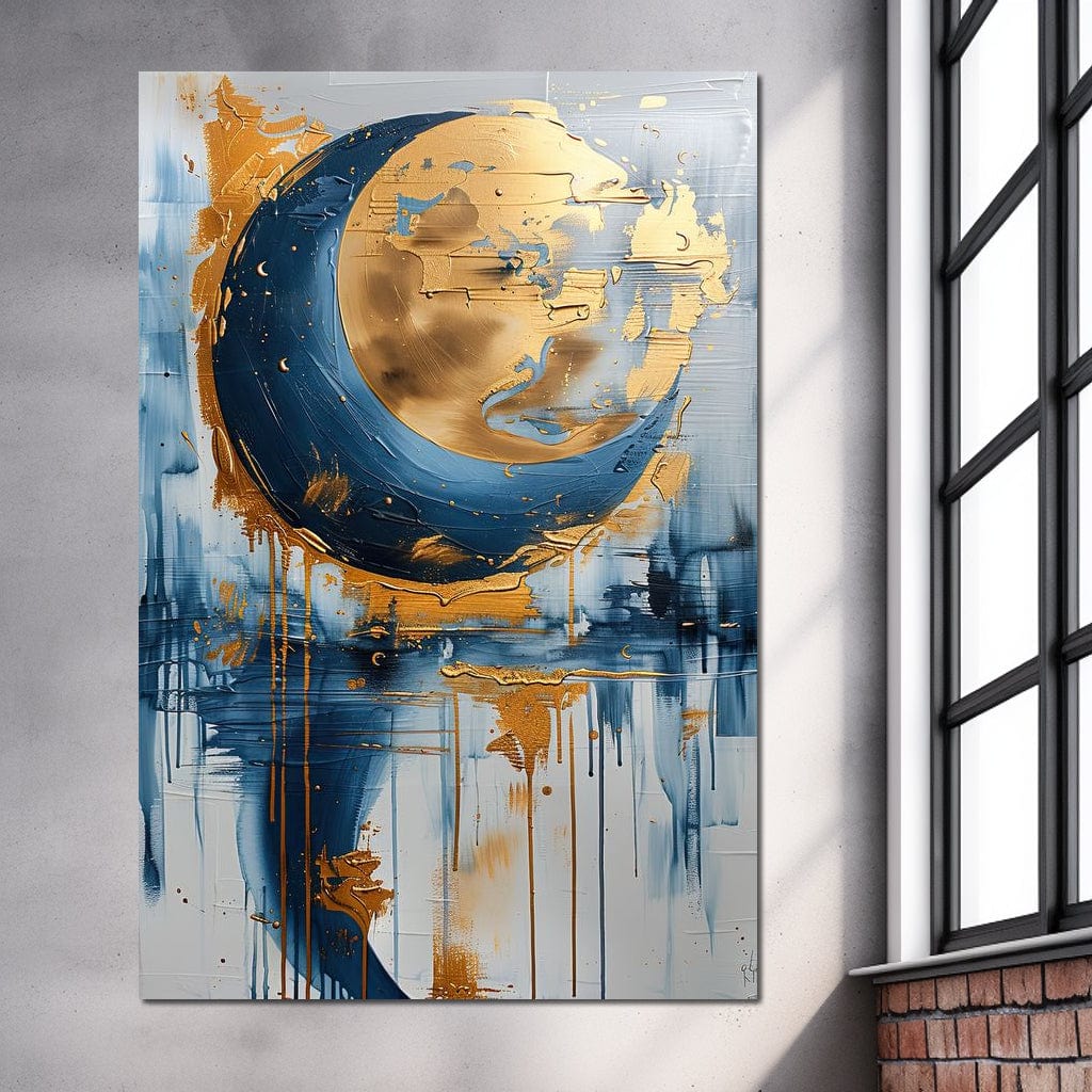 Golden Swirls on Sapphire Tides Canvas Wall Art