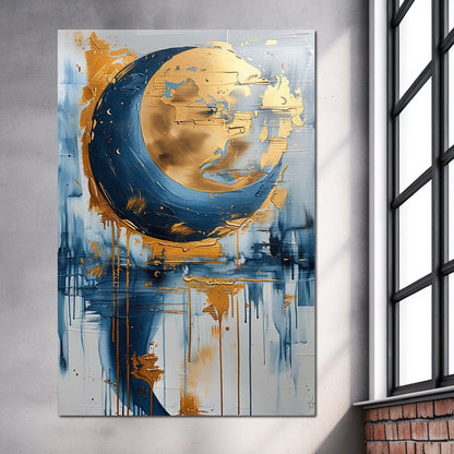 Golden Swirls on Sapphire Tides Canvas Wall Art