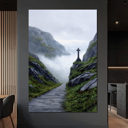 Misty Highland Cross Pathway Canvas Wall Art