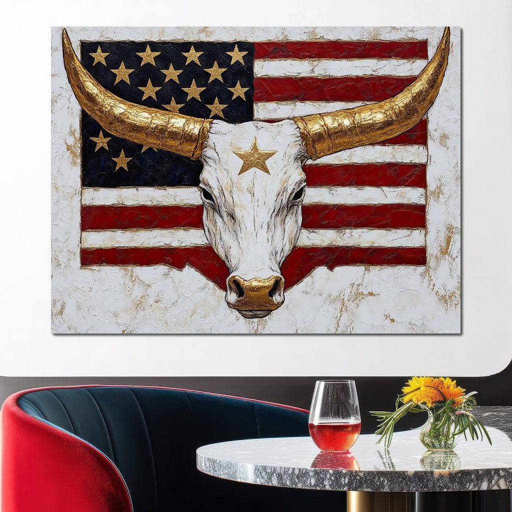 Golden Longhorn Patriotic Pride Canvas Wall Art