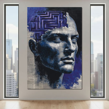 Cobalt Labyrinth Mindscape Canvas Wall Art