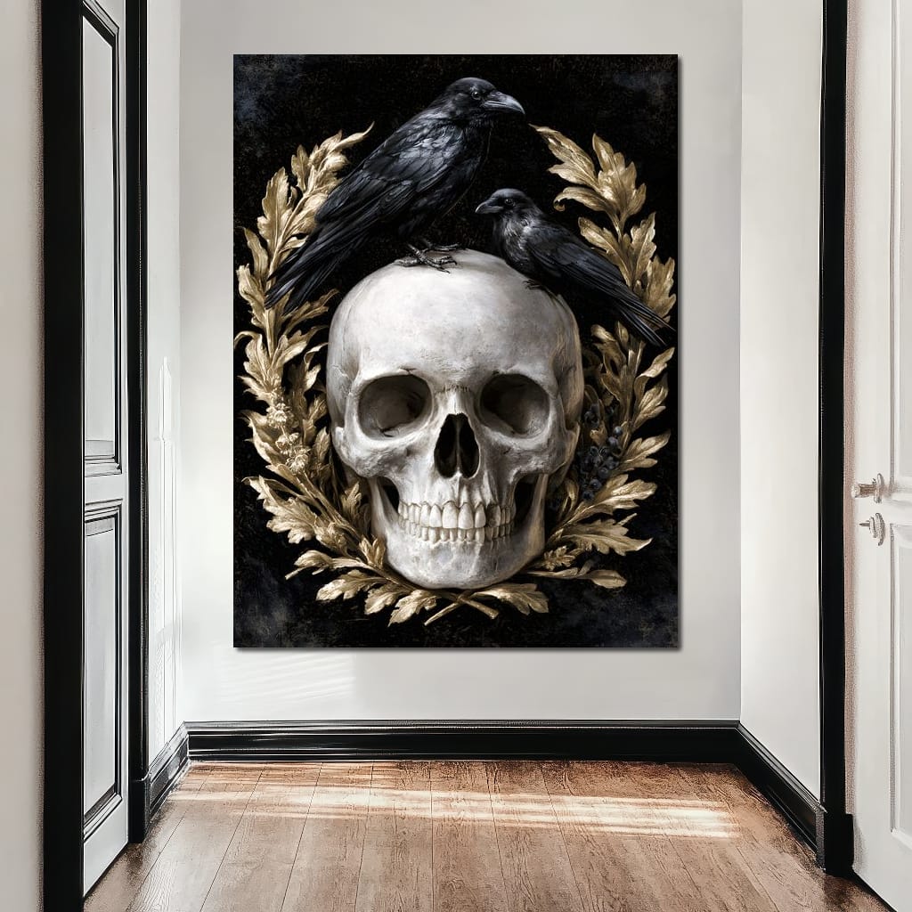 Gilded Crows Upon Bone Canvas Wall Art