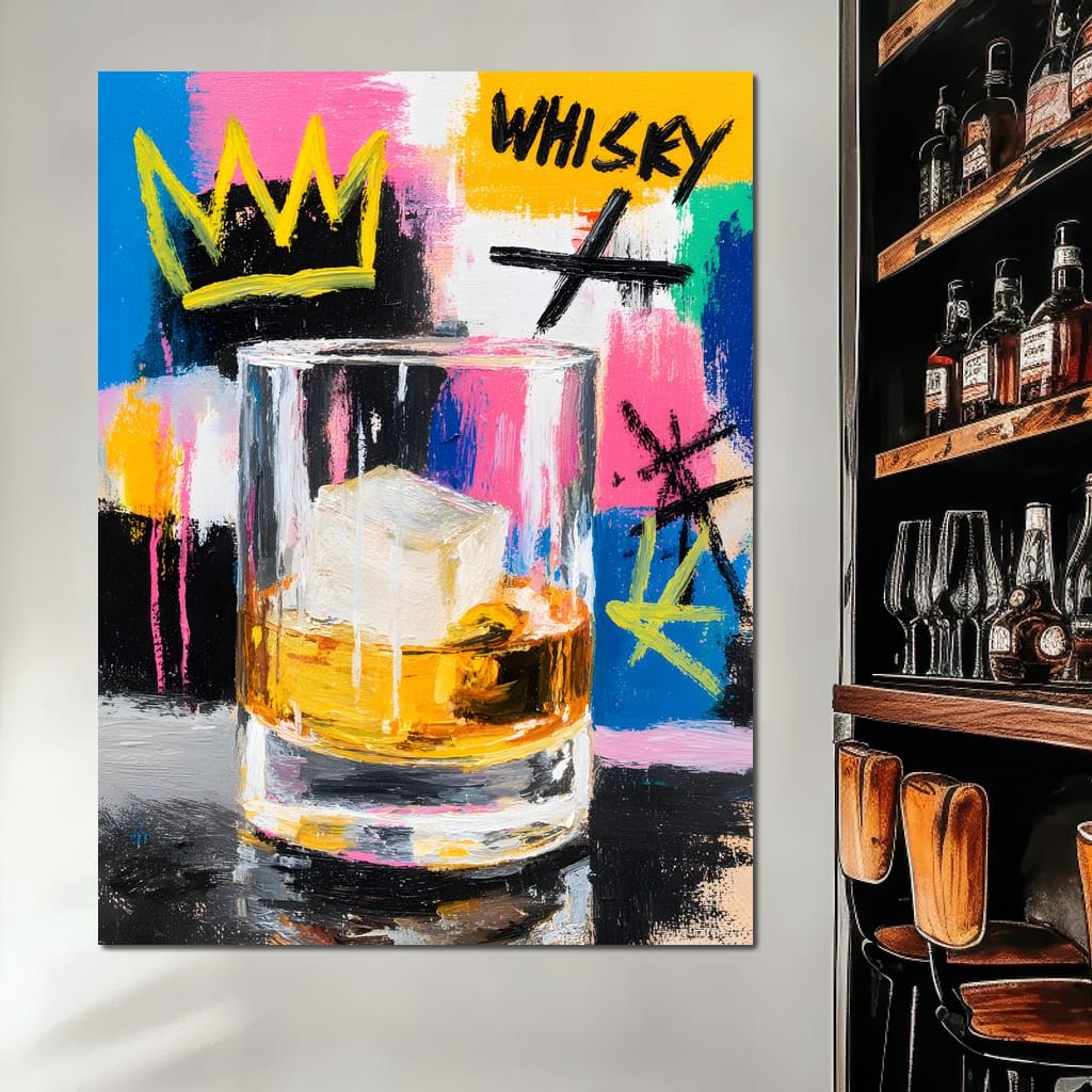 Whiskey Crown Pop Graffiti Scene Canvas Wall Art