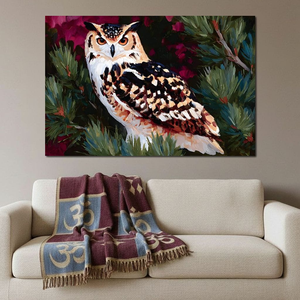 Autumn Pines Watchful Owl Canvas Wall Art