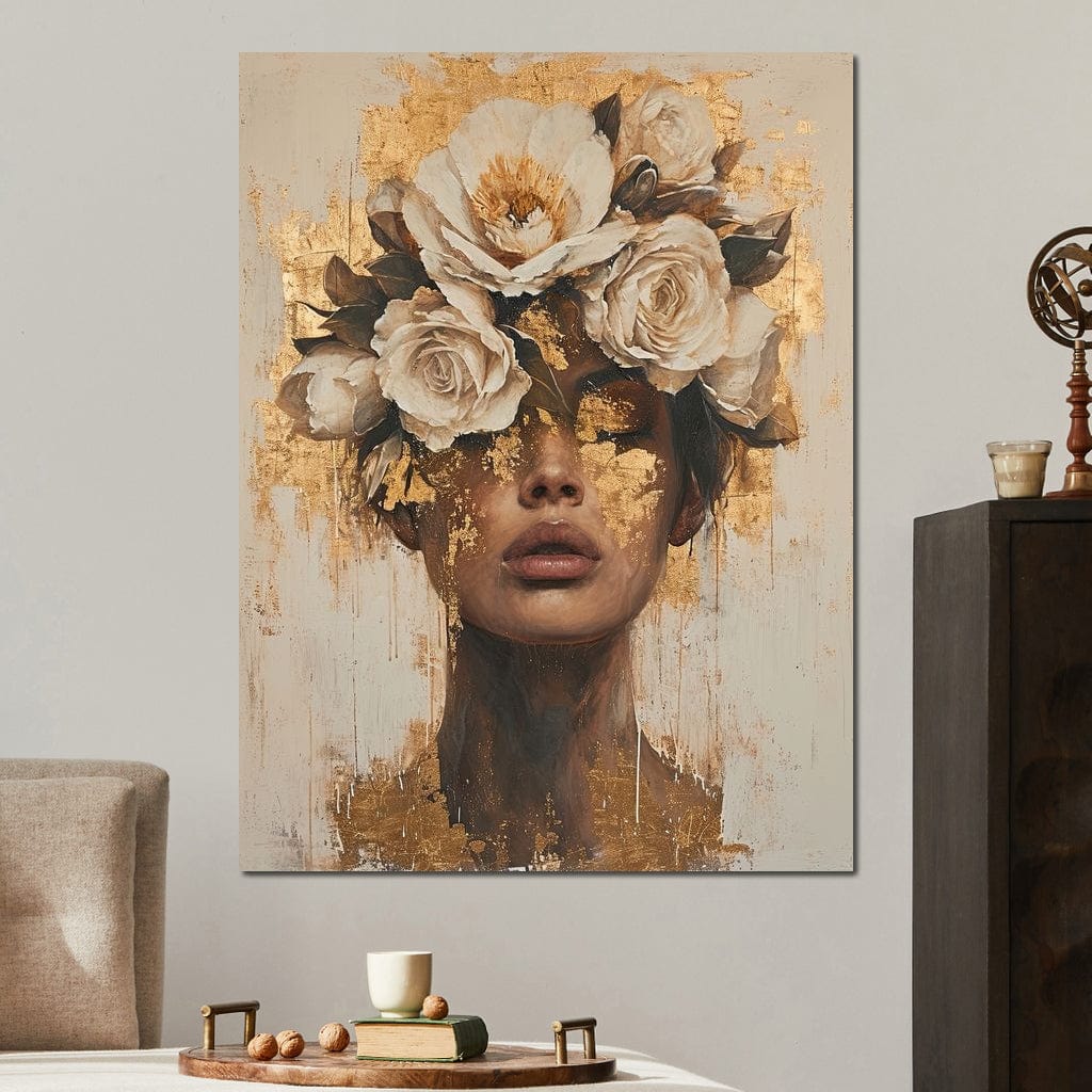 Golden Petal Visage Canvas Wall Art