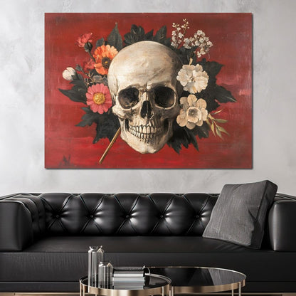 Skull and Floral Reverie Canvas Wall Art