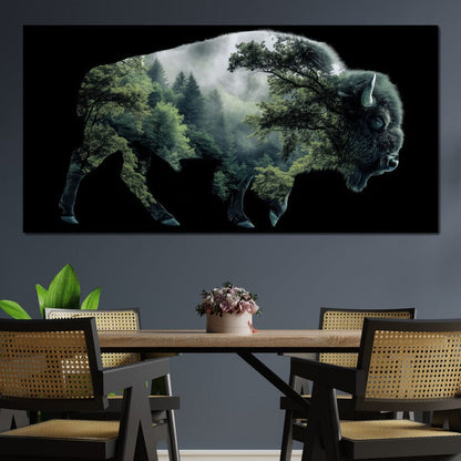 Bison Forest Spirit Silhouette Canvas Wall Art