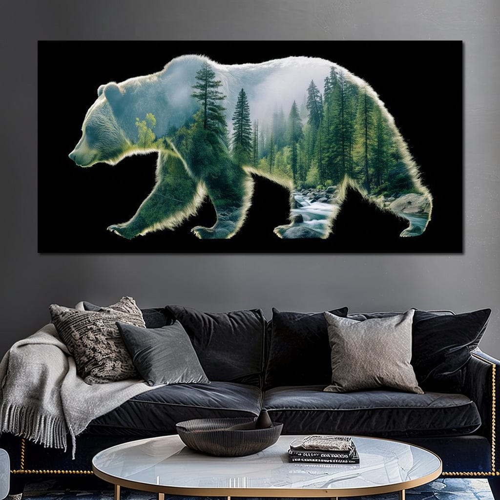 Forest Bear River Silhouette Canvas Wall Art