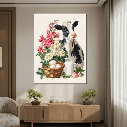 Farmhouse Cow Milk And Blooms Canvas Wall Art