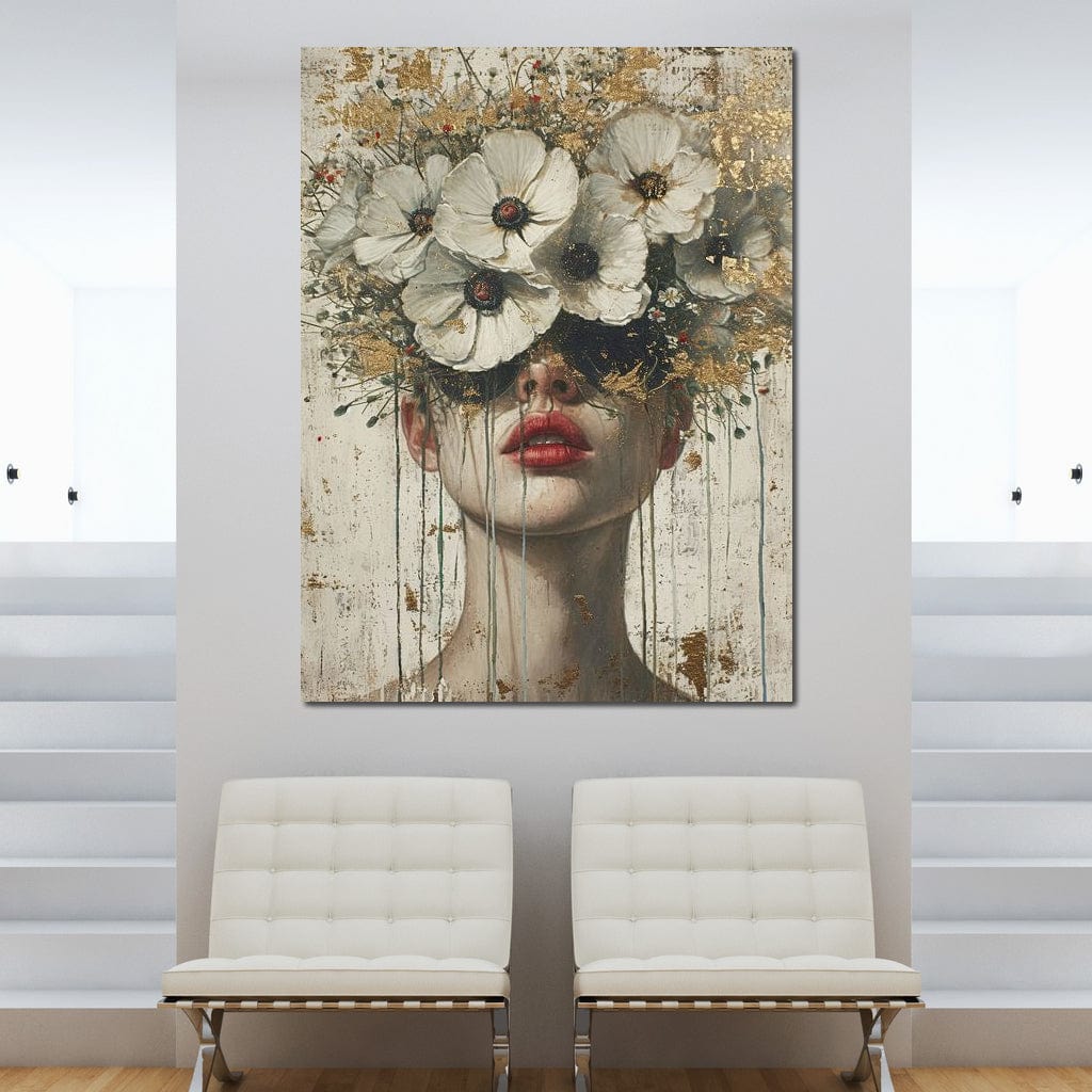 Golden Petal Masquerade Canvas Wall Art