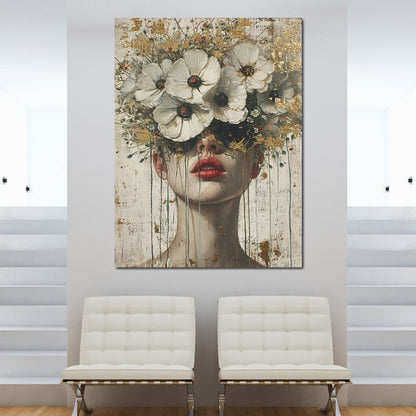 Golden Petal Masquerade Canvas Wall Art