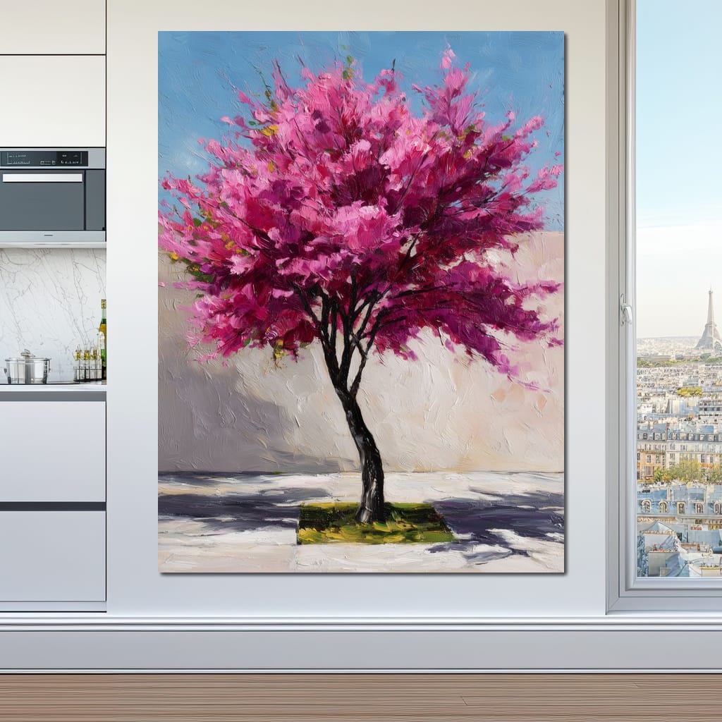 Fuchsia Blossom Tree Courtyard Canvas Wall Art