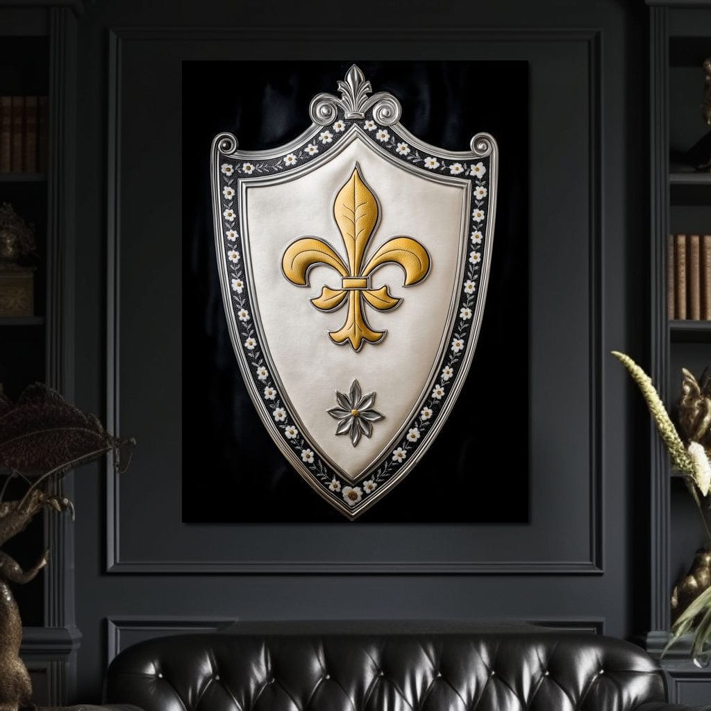 Shield of Golden Elegance Fleur De Lys Canvas Wall Art