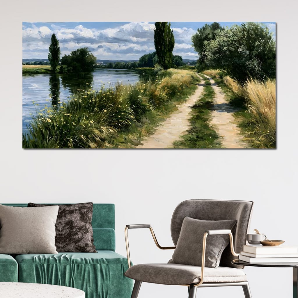 Walking Towards The Summer Riverbank Canvas Wall Art