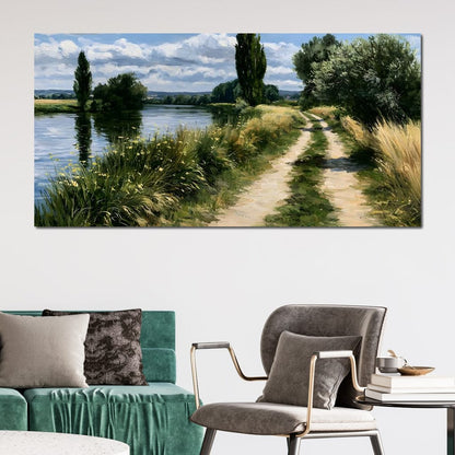 Walking Towards The Summer Riverbank Canvas Wall Art