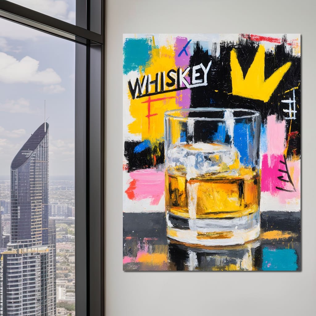 Neon Whiskey Crown Toast Canvas Wall Art